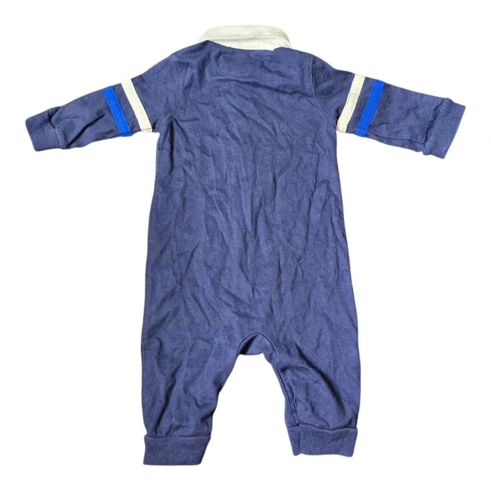 Ralph Lauren Polo Baby Boys 3M Rugby Romper Big Pony Blue Cotton One Piece‎